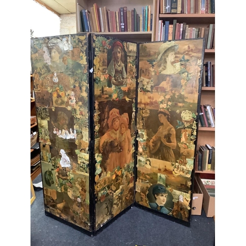 287 - 3 FOLD SCREEN DECORATED WITH VARIOUS PORTRAIT FIGURES