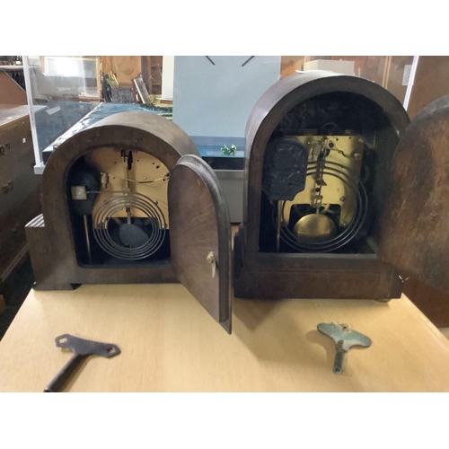 371 - 2 OAK CASED MANTLE CLOCKS