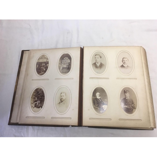 385 - 1 VICTORIAN ALBUM WITH CDV'S & CABINET CARDS & ADDITIONAL EMPTY ALBUM