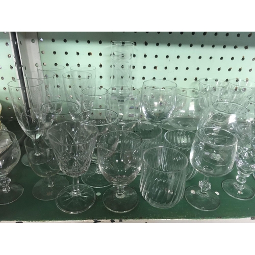 436 - SHELF OF BRANDY GLASSES, GOBLETS ETC