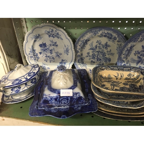 445 - SHELF OF BLUE & WHITE CHINAWARE