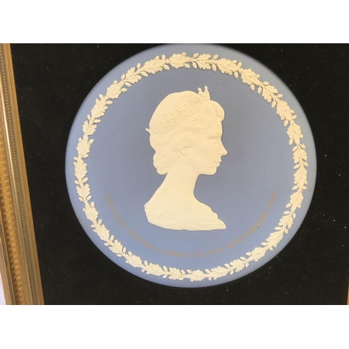 446 - 2 FRAMED WEDGWOOD PLAQUES & A WEDGWOOD VASE