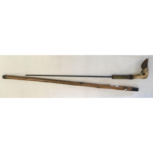 449 - 2 WOODEN TRUNCHEON'S / SWORD WALKING STICK & RIDING CROP