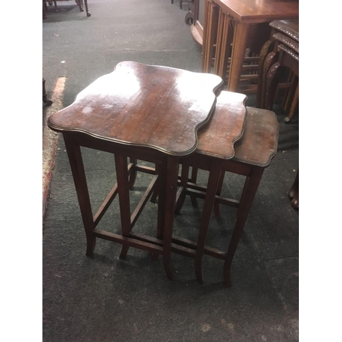 468 - INLAID MAHOGANY FOOT STOOL & MAHOGANY NEST OF 3 TABLES