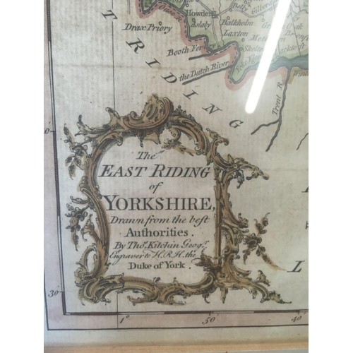 505 - ANTIQUE HAND COLOURED MAP OF THE EAST RIDING OF YORKSHIRE, PUBLISHED 1764, 16'' X 14''