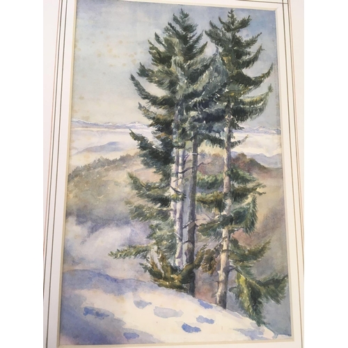 534 - SET OF 3 UNFRAMED C1900 WATERCOLOURS OF SNOWY LANDSCAPES, ALL IN DECORATIVE MOUNTS [3], 12'' X 15''