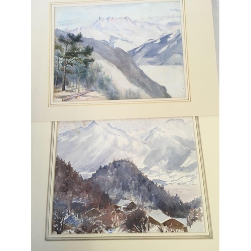 534 - SET OF 3 UNFRAMED C1900 WATERCOLOURS OF SNOWY LANDSCAPES, ALL IN DECORATIVE MOUNTS [3], 12'' X 15''