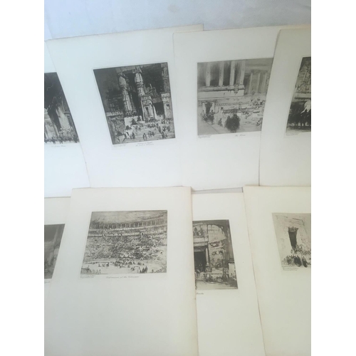 550 - WILLIAM WALCOTT; A COLLECTION OF 11 ETCHING PRINTS, ARCHITECTURAL AND CITY VIEWS IN MINT CONDITION, ... 