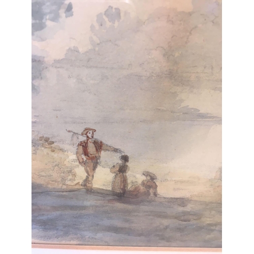 555 - 19THC WATERCOLOUR OF 3 FIGURES ON A WOODLAND TRACK BESIDE AN OLD OAK TREE SIGNED SYDNEY HERBERT AND ... 