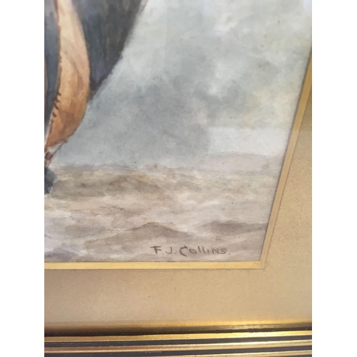 564 - GOOD VICTORIAN WATERCOLOUR OF A SAILING VESSELS IN CHOPPY SEAS, SIGNED F J COLLINS, POSSIBLY FREDERI... 