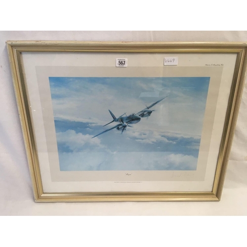 567 - F/G PRINT OF MOSQUITO SIGNED BY LENARD CHESHIRE