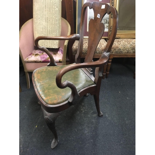 586 - MAHOGANY CARVER CHAIR & DINING CHAIR