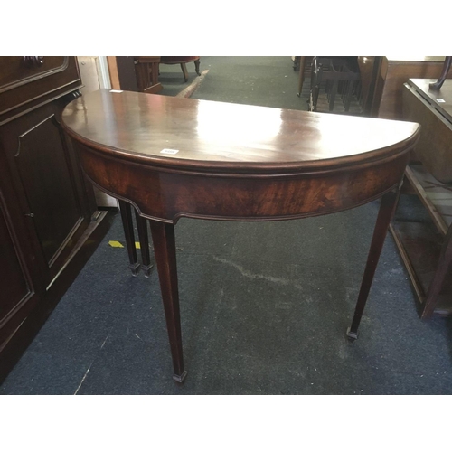 608 - MAHOGANY FLIP TOP HALF MOON HALL TABLE