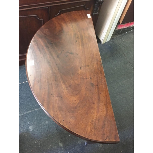 608 - MAHOGANY FLIP TOP HALF MOON HALL TABLE