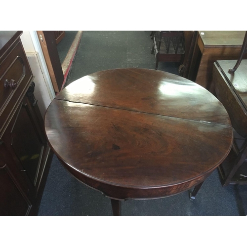 608 - MAHOGANY FLIP TOP HALF MOON HALL TABLE