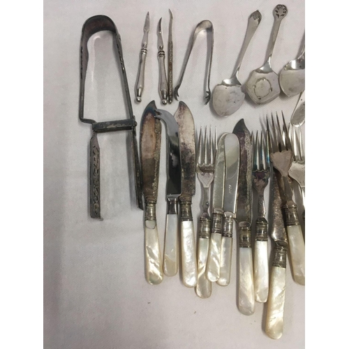 630 - BAG OF CUTLERY INCL LARGE SERVING TONGS