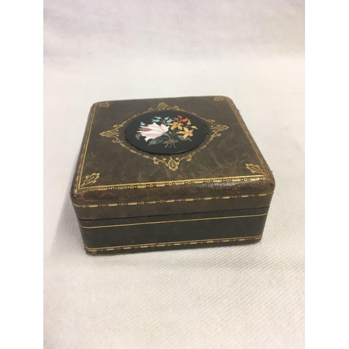 631 - LEATHER COVERED BOX WITH PIETRA DURA PANEL