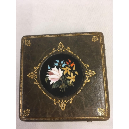 631 - LEATHER COVERED BOX WITH PIETRA DURA PANEL