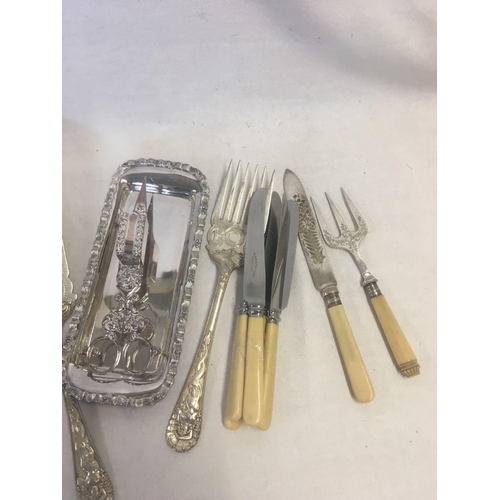 650 - BAG OF MISC CUTLERY & CRUET