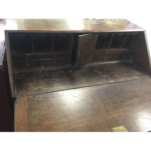 661 - OAK BUREAU WITH BRASS HANDLES