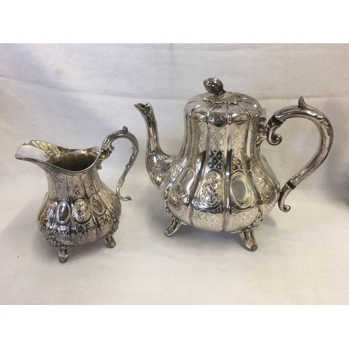 667 - VICTORIAN 4 PIECE TEA & COFFEE SET WITH MELON FINIAL'S