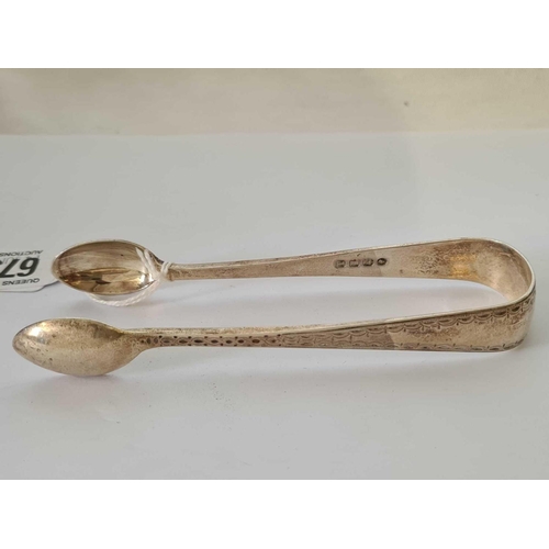 673 - PAIR OF EXETER SILVER SUGAR TONGS, 1875 BY JW & CO