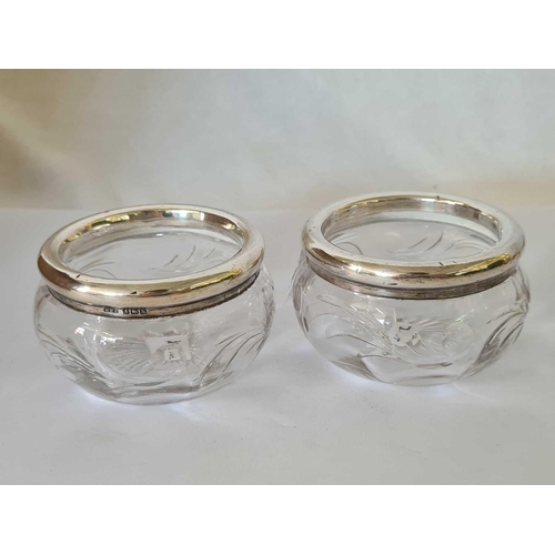 677 - 2 SILVER RIMMED GLASS POTS