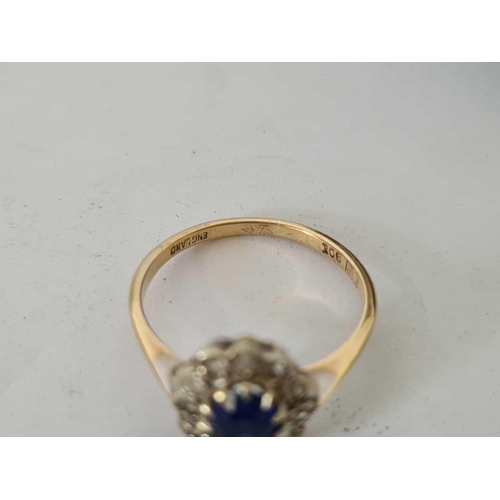 690 - BLUE SAPPHIRE & WHITE STONE CLUSTER RING SET IN 9ct, SIZE 'L'