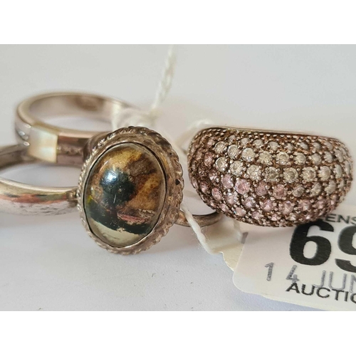 699 - 4 GOOD SILVER STONE SET RINGS