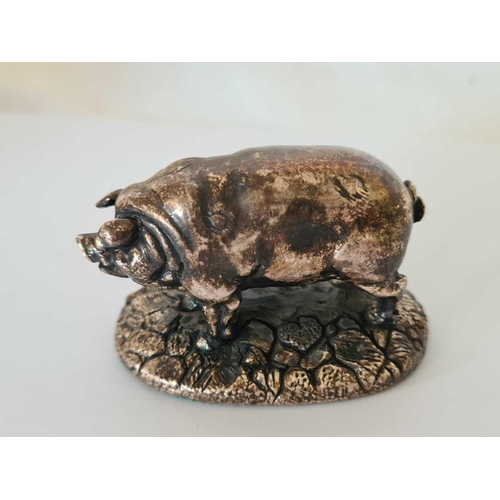 707 - SILVER HALLMARKED PIG ON SILVER BASE