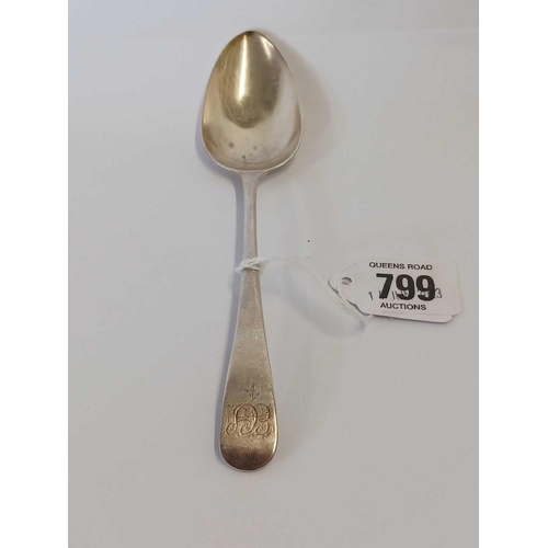 799 - A GEORGE III SILVER DESSERT SPOON 1801 BY ELEY & FERN