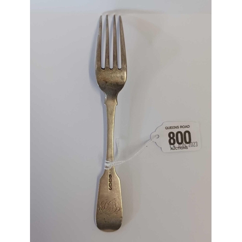 800 - A VICTORIAN EXETER SILVER FORK 1845 BY J STONE