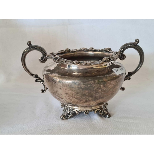 823 - VICTORIAN TWO HANDLED SILVER BOWL WITH SWAGS, LONDON 1844, 385g