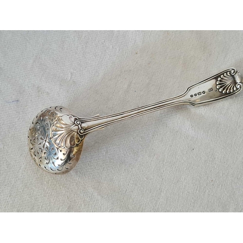 856 - SILVER HEAVY DECORATIVE SUGAR SIFTER, LONDON 1849, 65