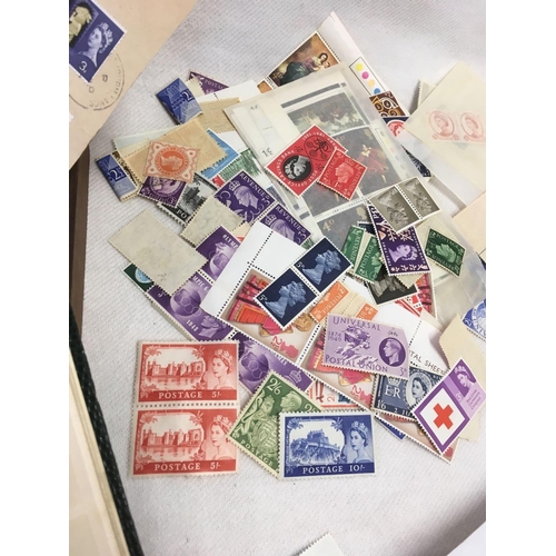 881 - SMALL CARTON OF WORLD WIDE USED POSTAGE STAMPS, MAGNET CAR BADGE ALBUM WITH VARIOUS BADGES & A CIGAR... 