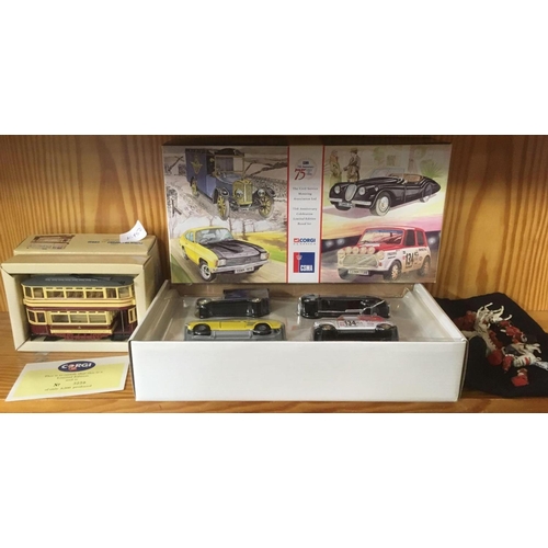 940 - 75TH ANNIVERSARY CELEBRATION LIMITED EDITION BOX SET, A CORGI DOUBLE DECK TRAM & A BAG OF SMALL META... 