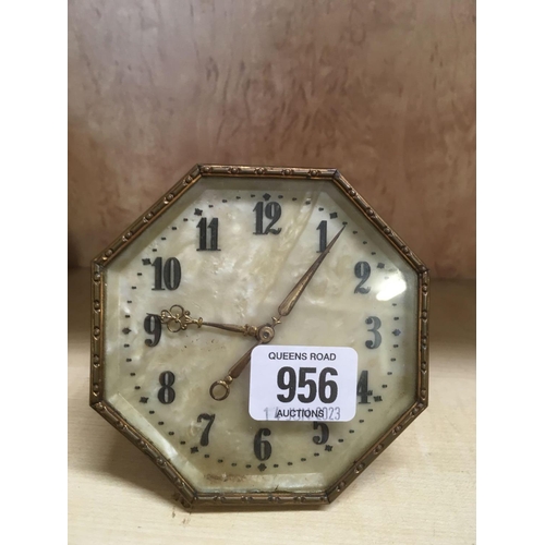 956 - BRASS OCTAGONAL TABLE CLOCK