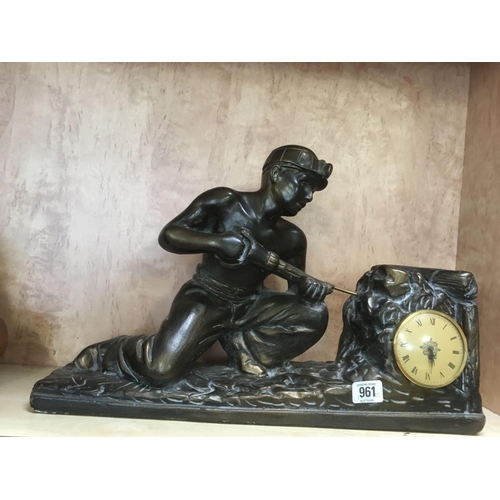 961 - RESIN CLOCK FIGURE OF A MINER