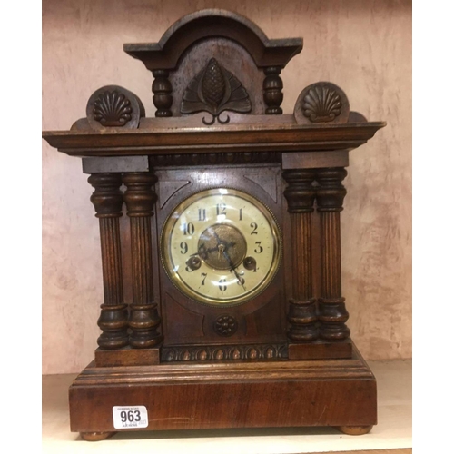 963 - ORNATE WOOD CASED MANTEL CLOCK