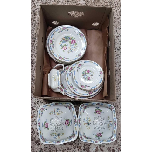 127 - CARTON OF MISC TABLE CHINA MARKED LORD NELSON POTTERY