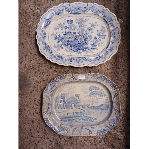 183 - 2 VINTAGE BLUE & WHITE MEAT PLATES