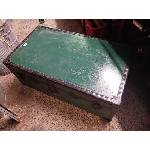 191 - VINTAGE GREEN RESIN TRAVEL TRUNK HANDLES MISSING