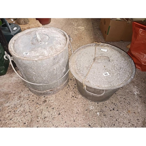 199 - 2 LARGE GALVANISED LIDDED CANS OR POTS