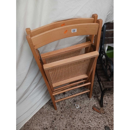 232 - 2 FOLDING BEECH WOOD CHAIRS