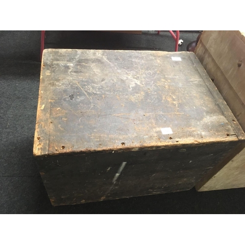 240 - WOODEN TOOL BOX WITH CONTENTS, HAMMERS, SAWS, HAND TOOLS ETC