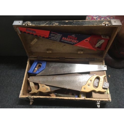 245 - SMALL WOOD TOOL BOX WITH MISC TOOLS