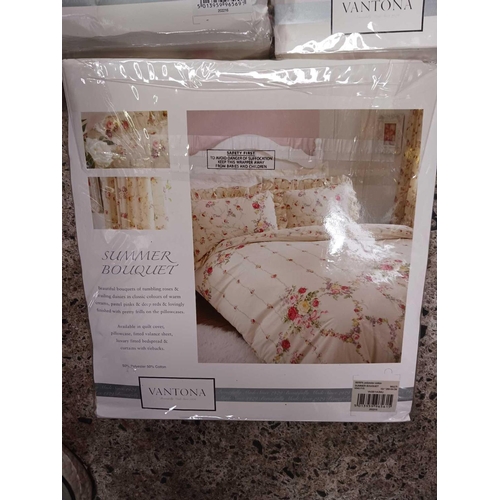 25 - 2 SUMMER BOUQUET FITTED VALANCE SHEETS & A PAIR OF 72'' LINED CURTAINS BY VANTONA, NEW IN PACKETS