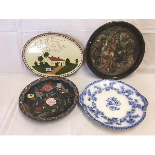 262 - TORQUAY WARE PLATE, CLOISONNE PLATE, CHINA PLATE & WALL PLAQUE