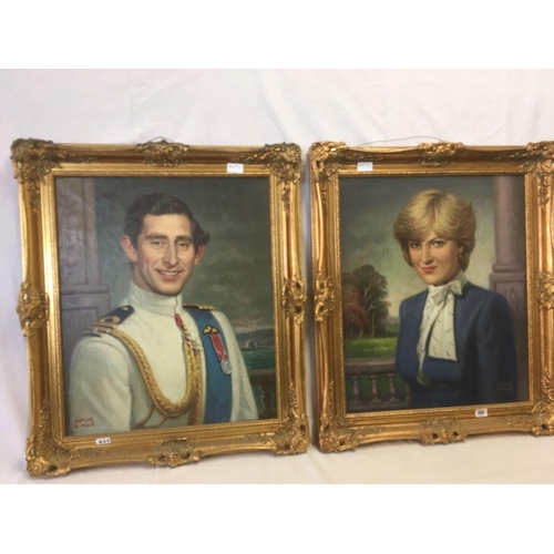 264 - PAIR OF GILT FRAMED OIL PAINTINGS OF PRINCE CHARLES & LADY DIANA SPENCER, ARTIST ARTHUR G MILLS