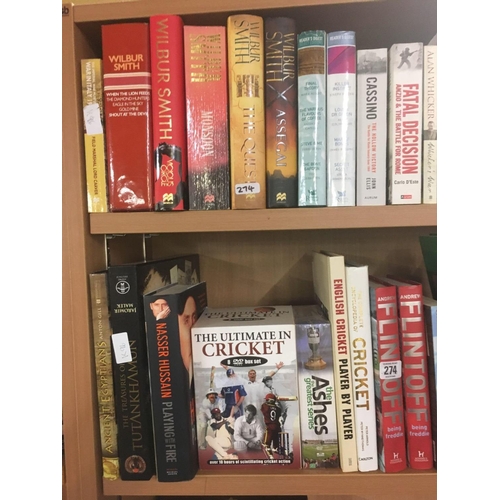 274 - SHELF OF HARDBACK BOOKS &  A SHELF OF CRICKET BOOKS